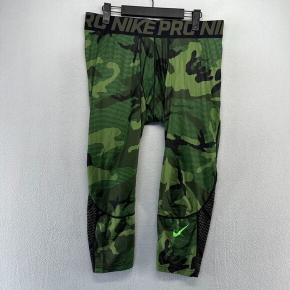 Nike Compression Tights Men's XL Green Training Workout Lifting 3/4 Length Camo - Picture 1 of 9